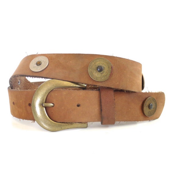 Vintage Elite California Weathered Coins Brown Leather Belt 
