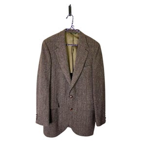 Harris Tweed Man Wool Mens Vintage Blazer Sport Coat Heather Brown Herringbone