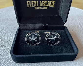 Galactic Empire Insignia Cufflinks – Silver & Black Enamel (Groom, Best Man, Office)