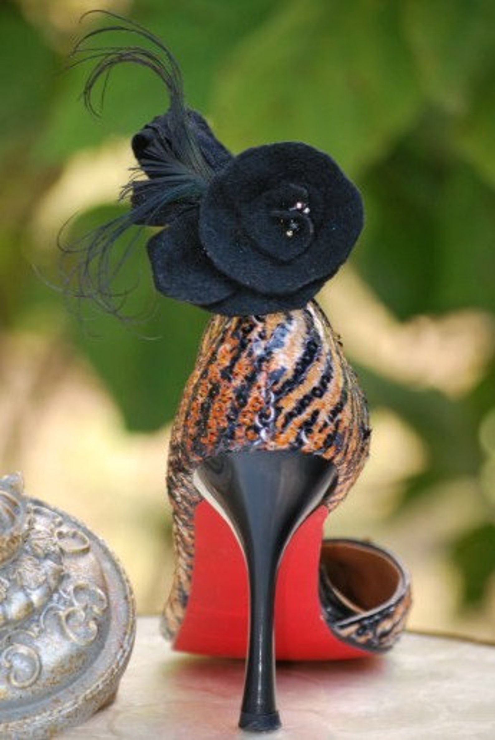 Stunning Black Shoe Clips. Peacock Flue Strand Beads Winter Etsy