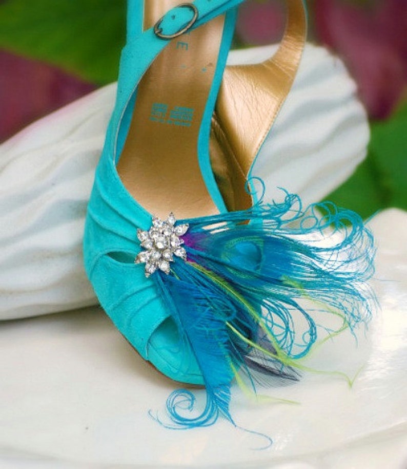 Wedding Shoe Clips. Turquoise Peacock Sword Feather & Etsy