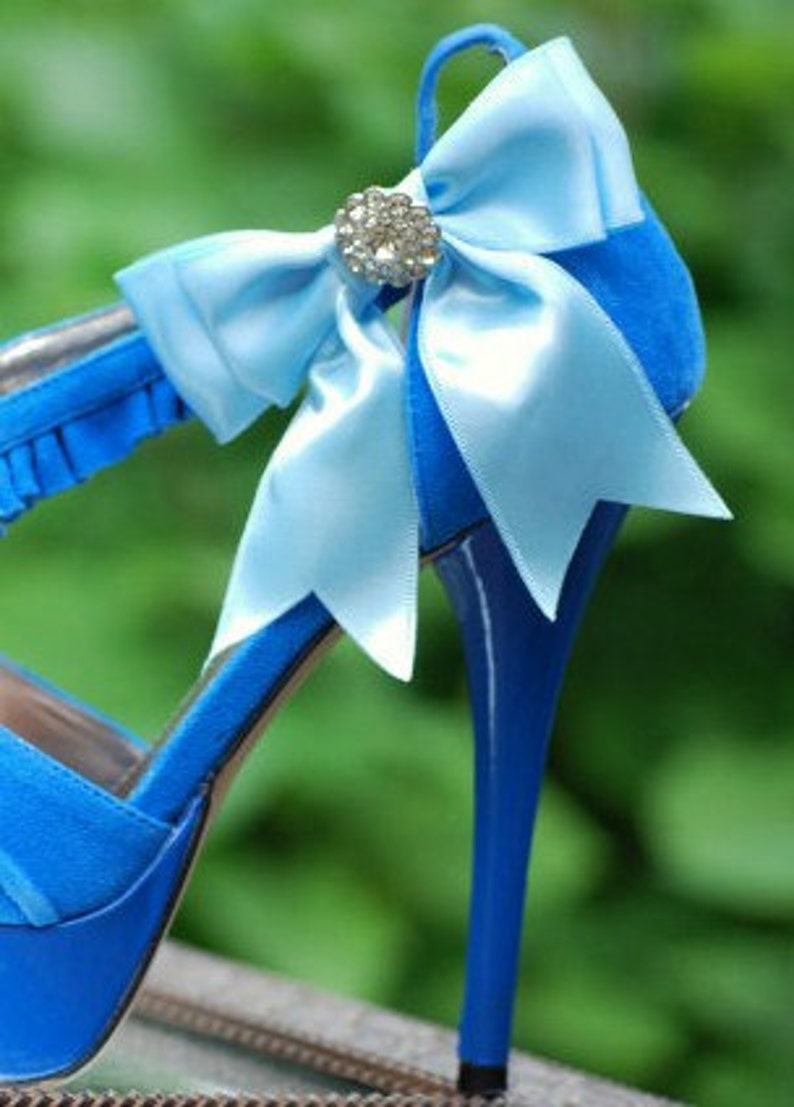 Something Blue Bow Shoe Clips. Shiny Rhinestones. Wedding Etsy