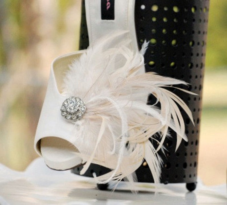 Wedding Shoe Clips. Champagne Ivory / Black Plum. Feathers Etsy