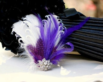 Ivory & Royal Purple - Rhinestone Fascinator Hair Comb / Clip. Classy Stylish Statement Wedding, Bridal Bride Couture. Turquoise Aqua Navy