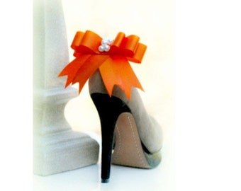 Bow Shoe Clips Orange. More: Ivory White Aqua Blue Black Green Purple Red Yellow. Spring Night Out Couture, Statement Pearls - Satin Ribbon