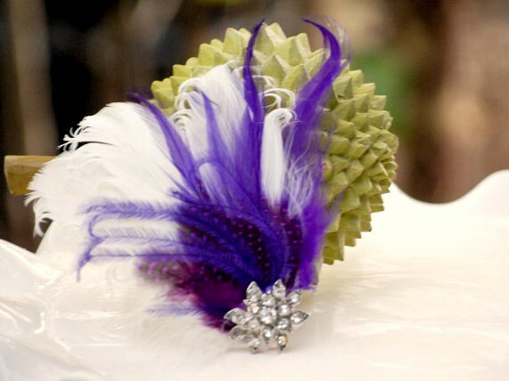 Ivory & Royal Purple - Rhinestone Fascinator Hair Comb Ivory & Royal Purple - Rhinestone Fascinator Hair Comb