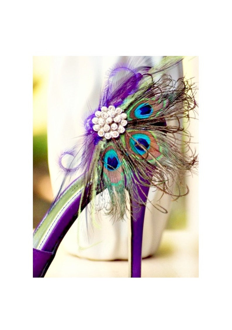 Wedding Peacock Feather Shoe Clips. Rose Pink & Rhinestone. Etsy