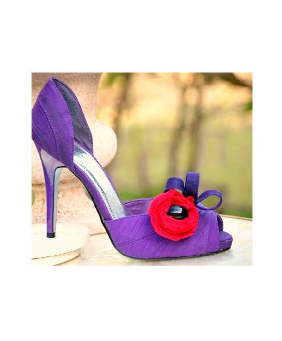 Shoe Clips Red Purple Rosette Bud Loops. Lady Queen of the House