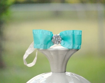 Baby Bow Headband. Aquamarine Blue. Elegant Newborn Baby, Big Day Spring Wedding Accessory, Statement Kid Toddler Hair, New Born Dedication