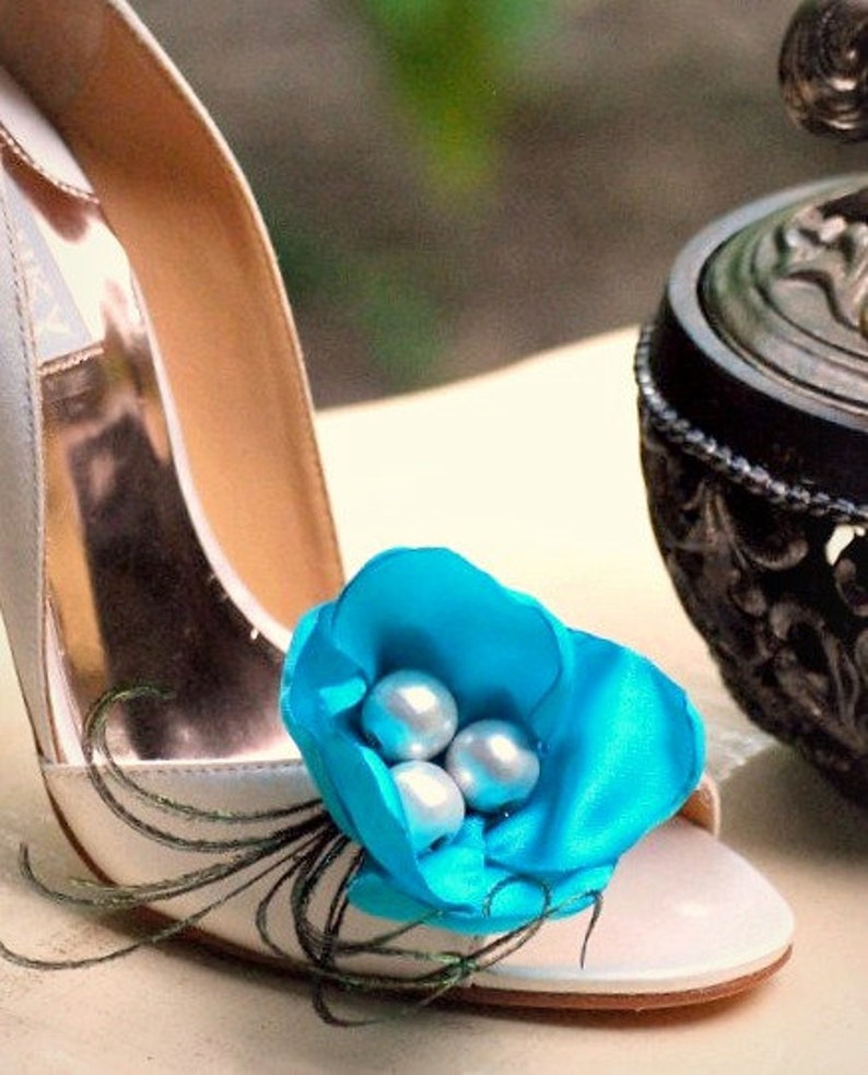 Wedding Shoe Clips. Something Blue Flower. Turquoise Etsy