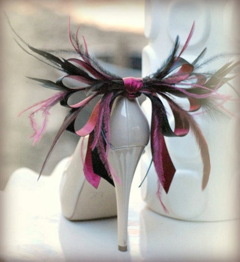 Shoe Clips Black & Burgundy. Anemone Plumes Bow Christian Etsy