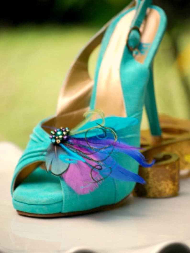 Jeweled Peacock Color Shoe Clips. Teal Lime Green Royal Blue Etsy