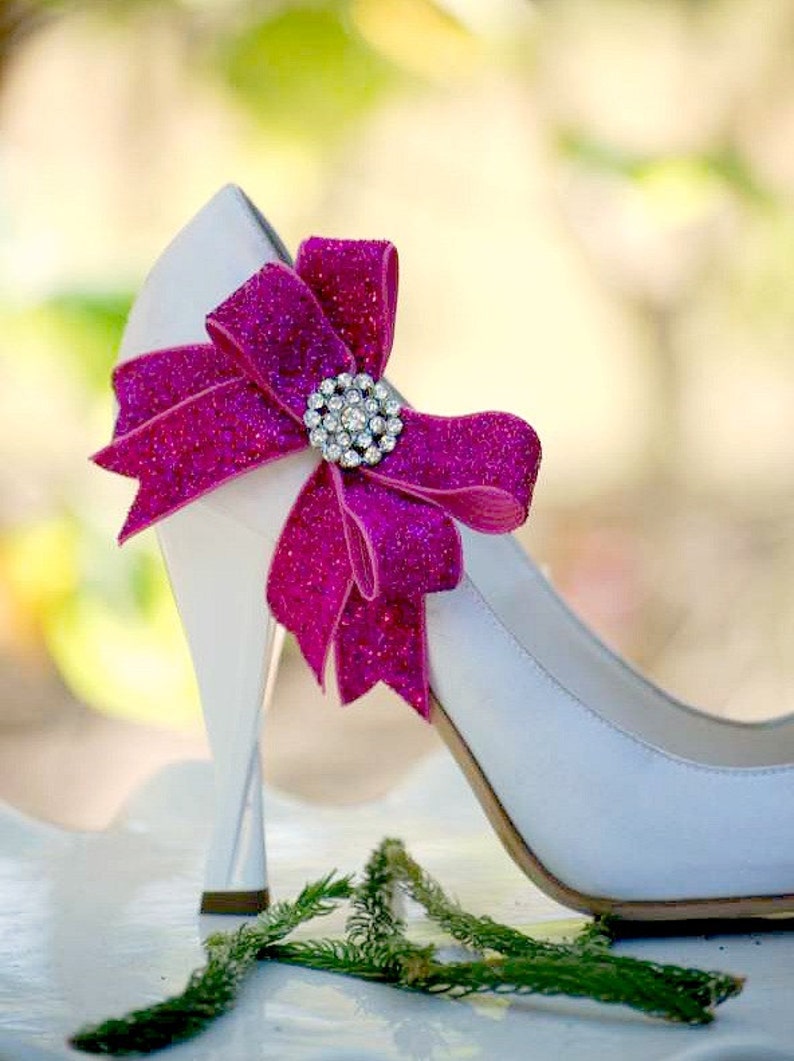 Bow Shoe Clips Sparkly & Metallic Fuschia Fuchsia / Golden Etsy