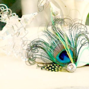 Hair Clip or Comb Peacock, Ostrich & Guinea Feather. Bride Bridal Bridesmaid Party Gift, Chic Couture Spring, Silver Rhinestone Gem or Pearl image 2