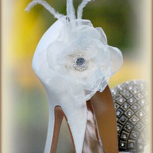 Wedding White or Ivory & Opal Organza Flower Shoe Clips. Bride bridal couture, elegant trendy gift idea, fabulous rockabilly dainty feminine image 4