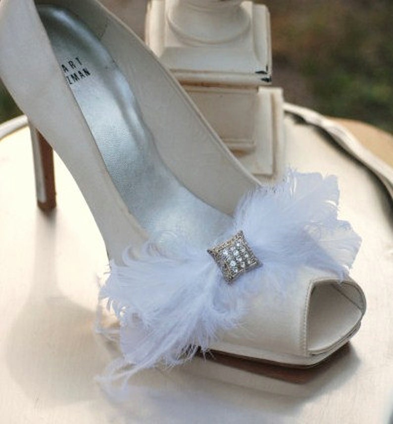 Shoe Clips White / Ivory Bow. MANY COLOURS AVAILABLE Holidays Wedding, Ostrich Plumes. Bride Bridal Bridesmaid, Edgy Bold Rockabilly Couture image 3