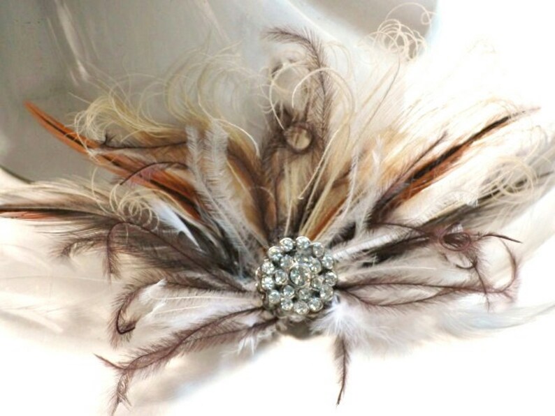 Shoe Clips Ivory Peacock Brown Feathers & Rhinestone Pin. Etsy