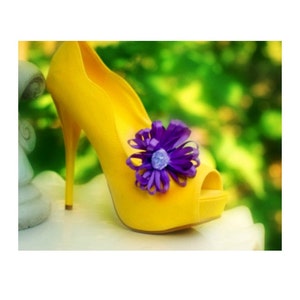 Shoe Clips Flower. Purple Ivory White Yellow Tangerine Orange Blue Beads - Pearls - Rhinestone. Bridal Bride Bridesmaid, Bright Satin Ribbon