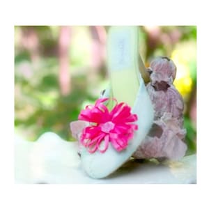 Flower Shoe Clips. Fuschia Purple Ivory White Yellow Orange Blue Beads - Pearls - Rhinestone. Bridal Bride Bridesmaids. Bright Satin Ribbon