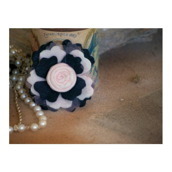Black Ivory & Pink Flower Brooch Pin / Hair Clip / Barrertte / Comb. Handmade Preteen Teen Women Fashion Clip, Spring Parisian Birthday Gift