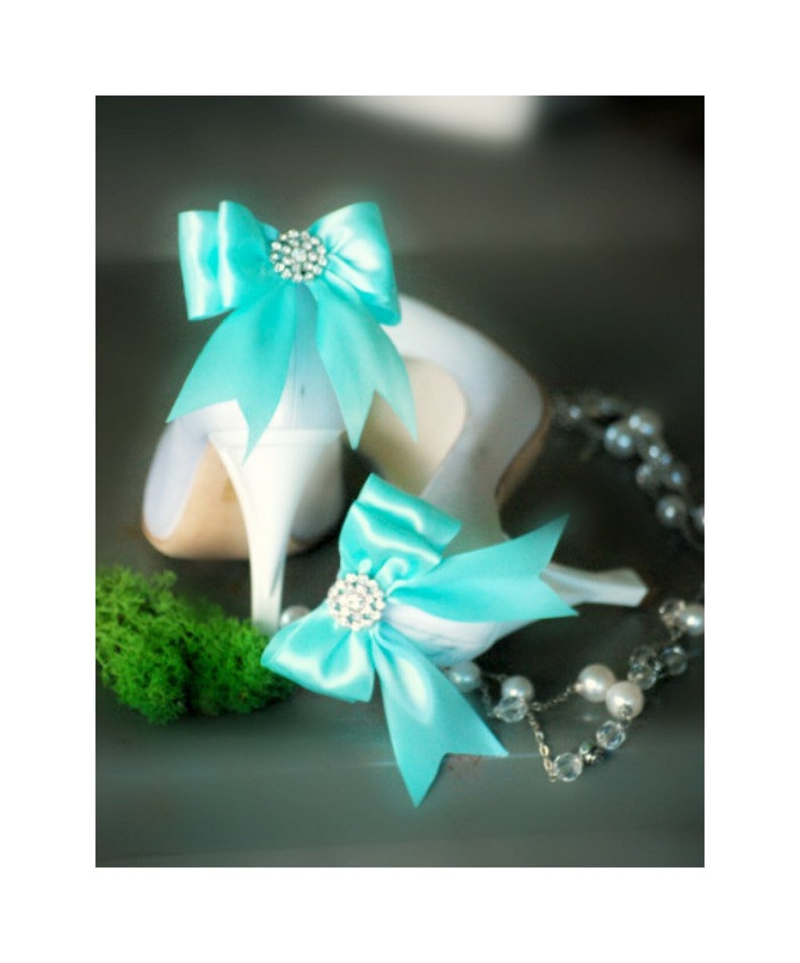 Wedding Shoe Clips Bow. Aquamarine Aqua Blue. Teal White Ivory Etsy