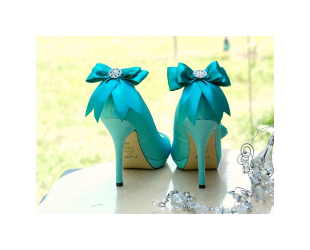Shoe Clips Bow Teal / Royal Blue / White / Ivory. Sparkly Etsy