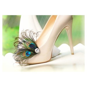 Fancy Peacock & Black Shoe Clips. Wedding Couture, Bride Bridesmaid Bridal, Stunning Rockabilly Bronze Metallic, Girlfriend Best Friend Gift
