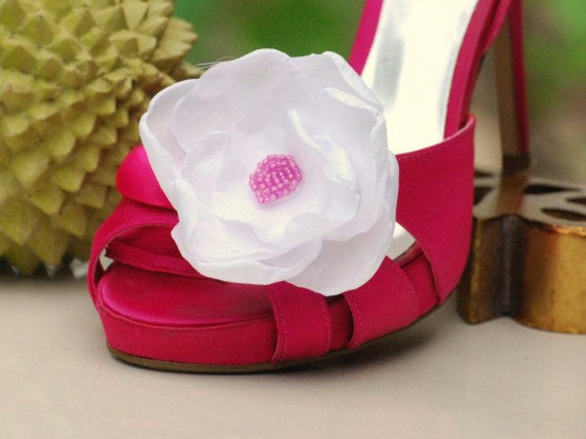 Pure White / Ivory Flower Shoe Clips. Bride Bridal Couture Etsy