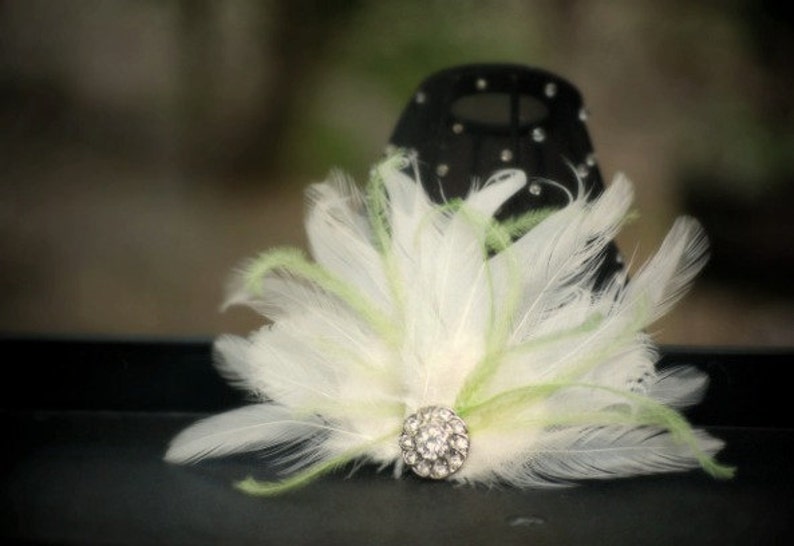 Shoe Clips Lime Green & Ivory / White / Black Feathers Rhinestone. Bride Bridal Bridesmaid MOH, Lush Chic Edgy Birthday, Statement Feminine image 4