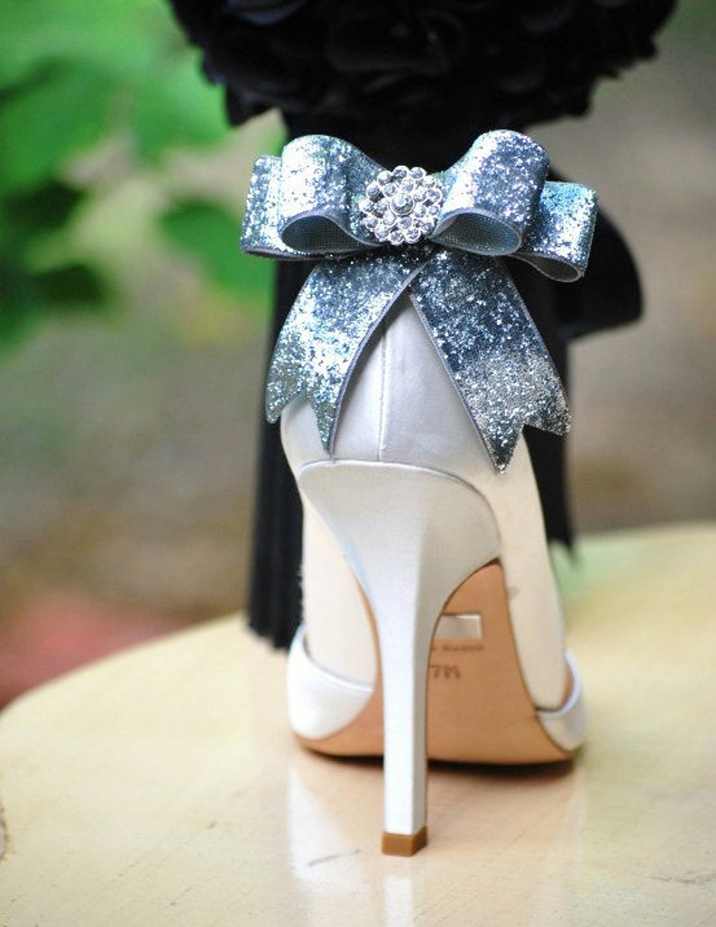Sparkly Silver / Gold Bow Shoe Clips. Edgy Wedding 2015. Night Etsy