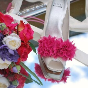 Shoe Clips Dark Deep Purple Ruffles. Handmade Gift, Feminine Delicate Bride Bridal, colors Ivory White, Wedding Date, Chiffon Organza Fabric image 4