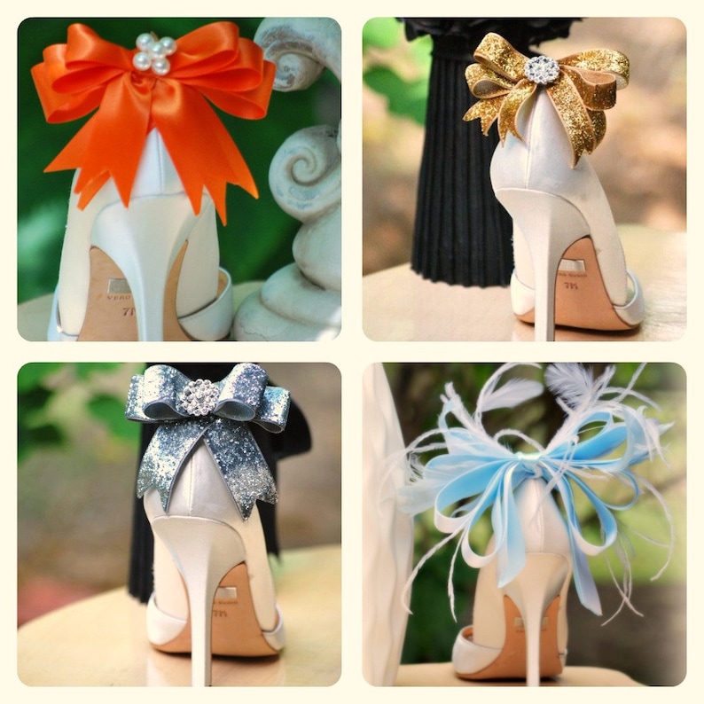 Bow Shoe Clips Set Sparkly & Metallic Golden Gold / Red / Etsy