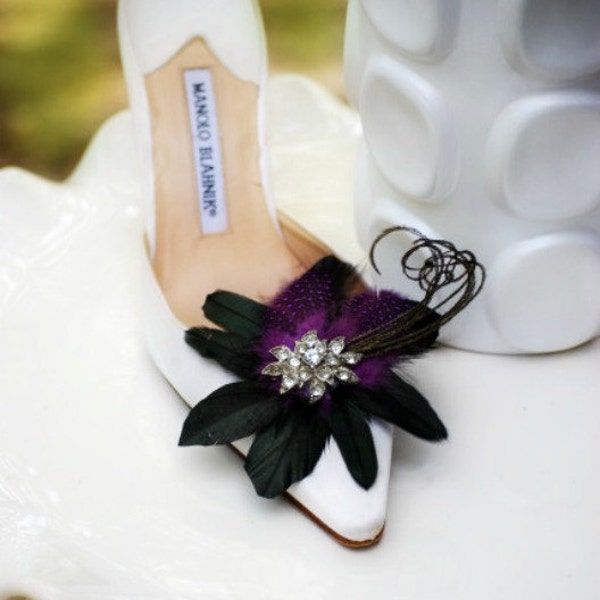 Wedding Ebony Purple Shoe Clips. Bride Statement Rhinestone Crystal, Couture Bridal Bride Bridesmaid, Black Tie Affair, Summer Pantone Clips