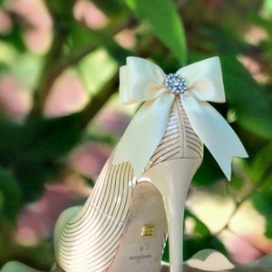 Ivory / White / Black / Nude Sparkly Bow Shoe Clips. Spring Bride Bridesmaid Wedding Big Day, Chic Stylish Couture Gift, Also: Blue Sage Red image 2