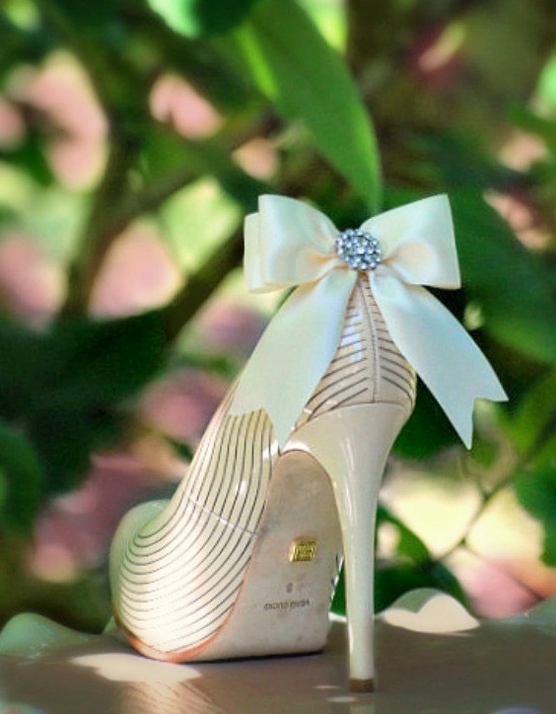 Ivory / White / Black / Nude Sparkly Bow Shoe Clips. Spring Bride Bridesmaid Wedding Big Day, Chic Stylish Couture Gift, Also: Blue Sage Red image 2