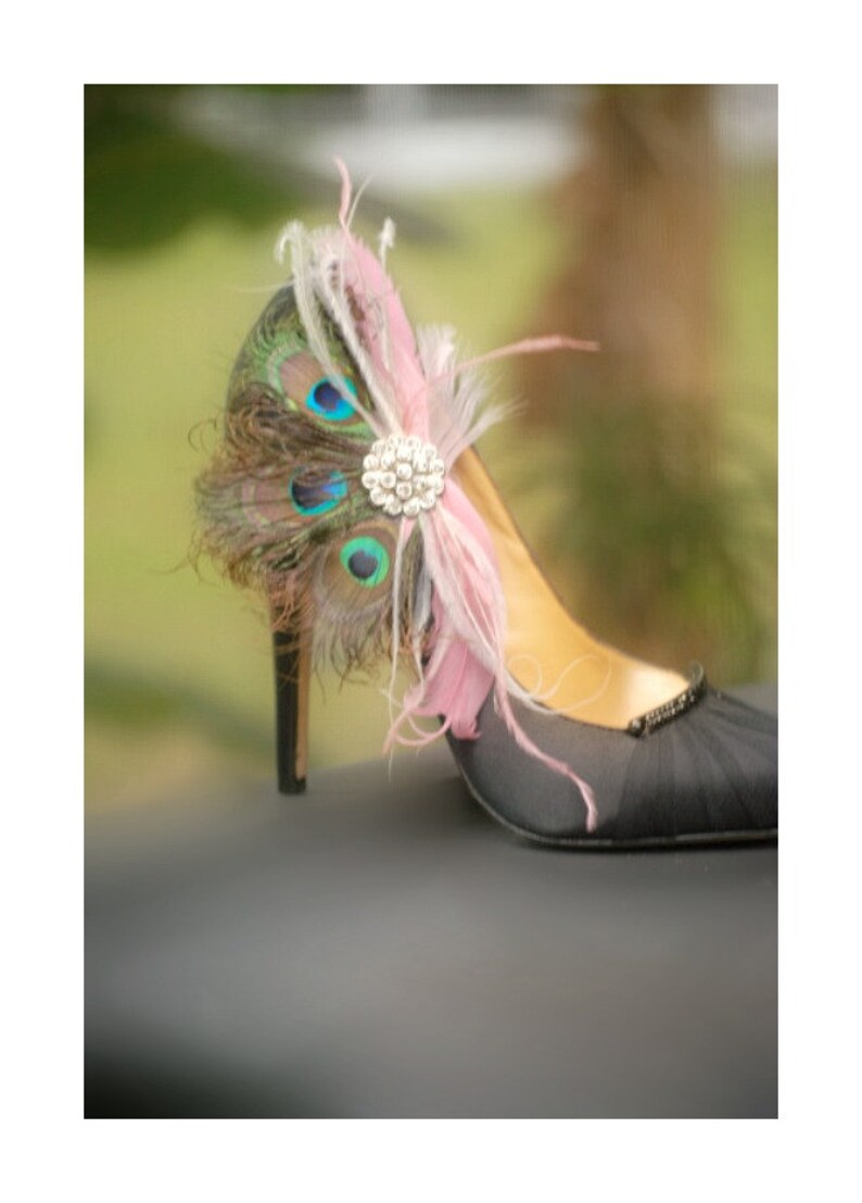 Wedding Peacock Feather Shoe Clips. Rose Pink & Rhinestone. Etsy