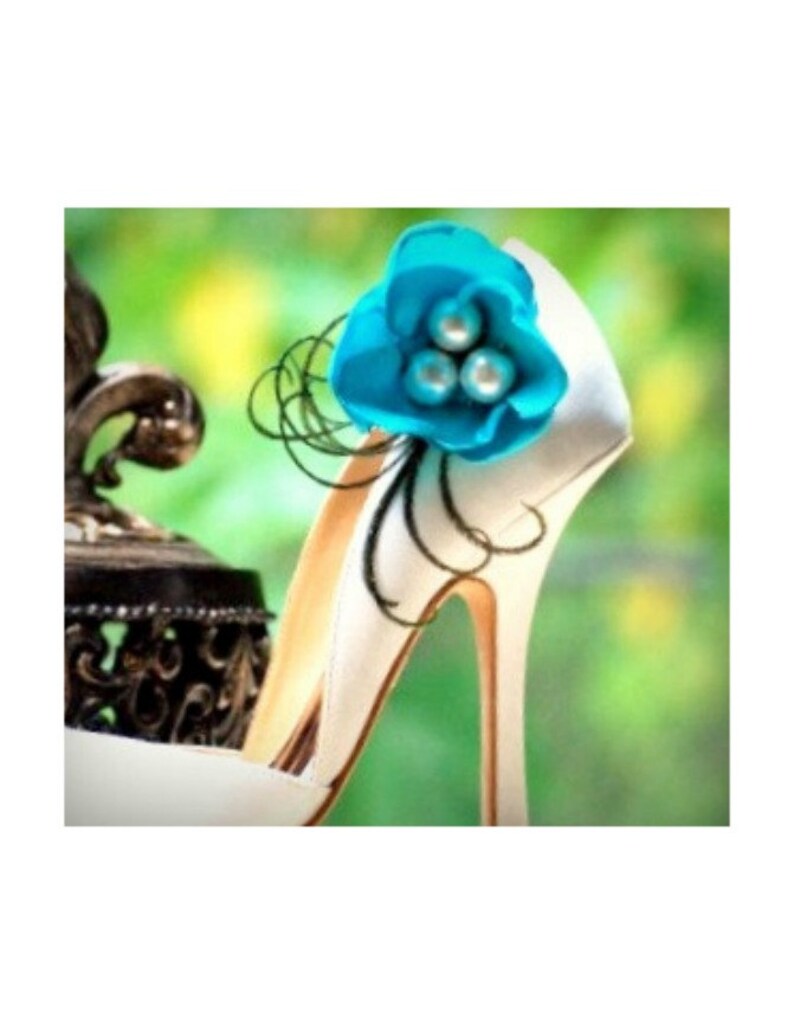 Wedding Shoe Clips. Something Blue Flower. Turquoise Etsy