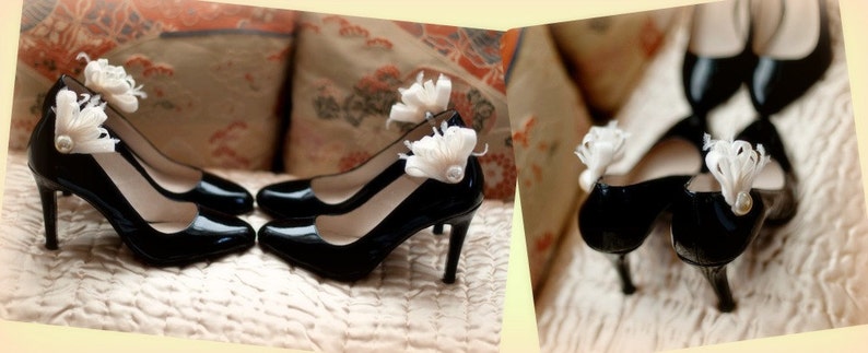 Bridal Shoe Clips White / Ivory / Black Loops & Pearl by Sofisticata. Bride Bridal Bridesmaid Party, Spring Wedding, Fashion Lover Gift Idea image 2