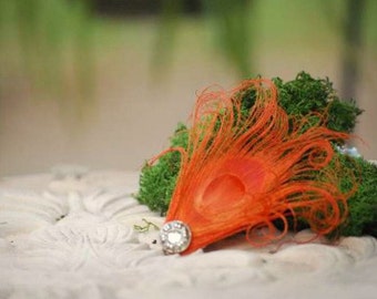 Sparkly Orange Peacock Hair Clip, Comb, OR Bobby. Simple Elegant Spring. Feather Pearl / Rhinestone Accessory. Feminine Girly Teen Statement