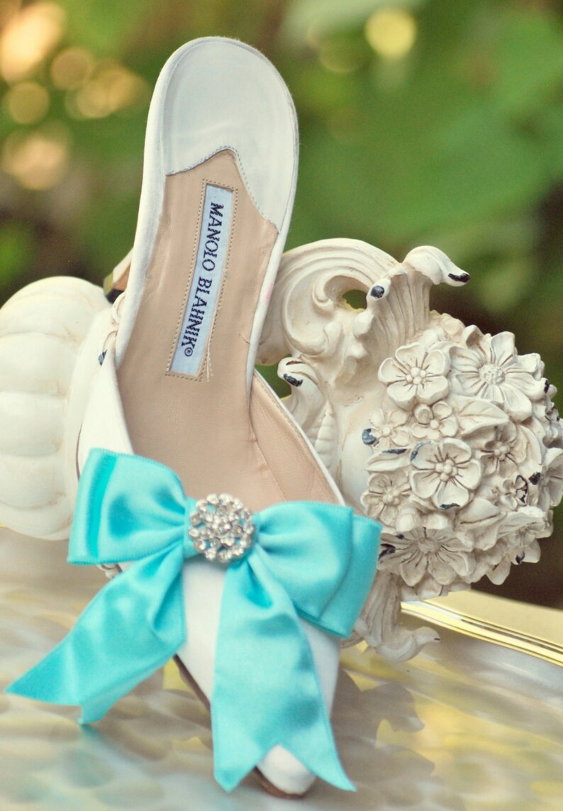 Wedding Shoe Clips Bow. Aquamarine Aqua Blue. Teal White Ivory Etsy