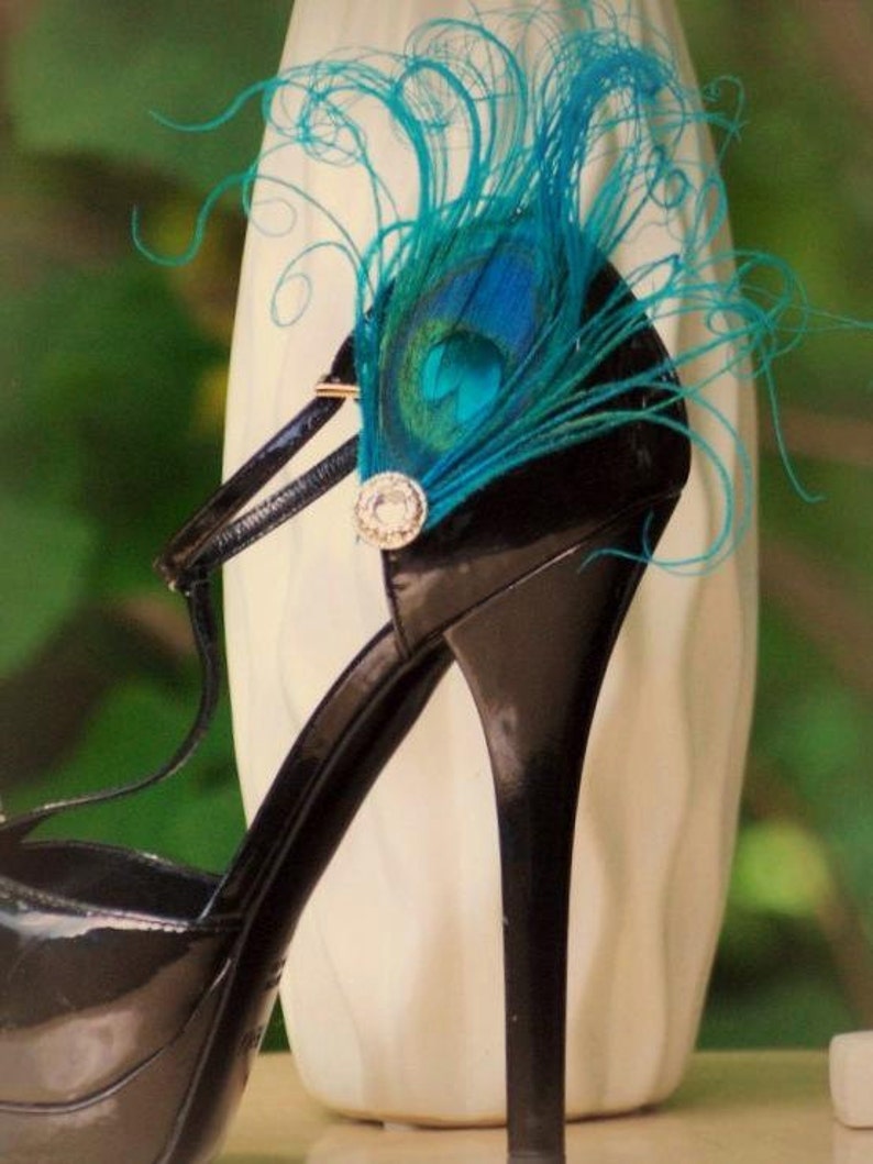 Something Blue Shoe Clips. Turquoise Peacock & Rhinestone Gem Etsy