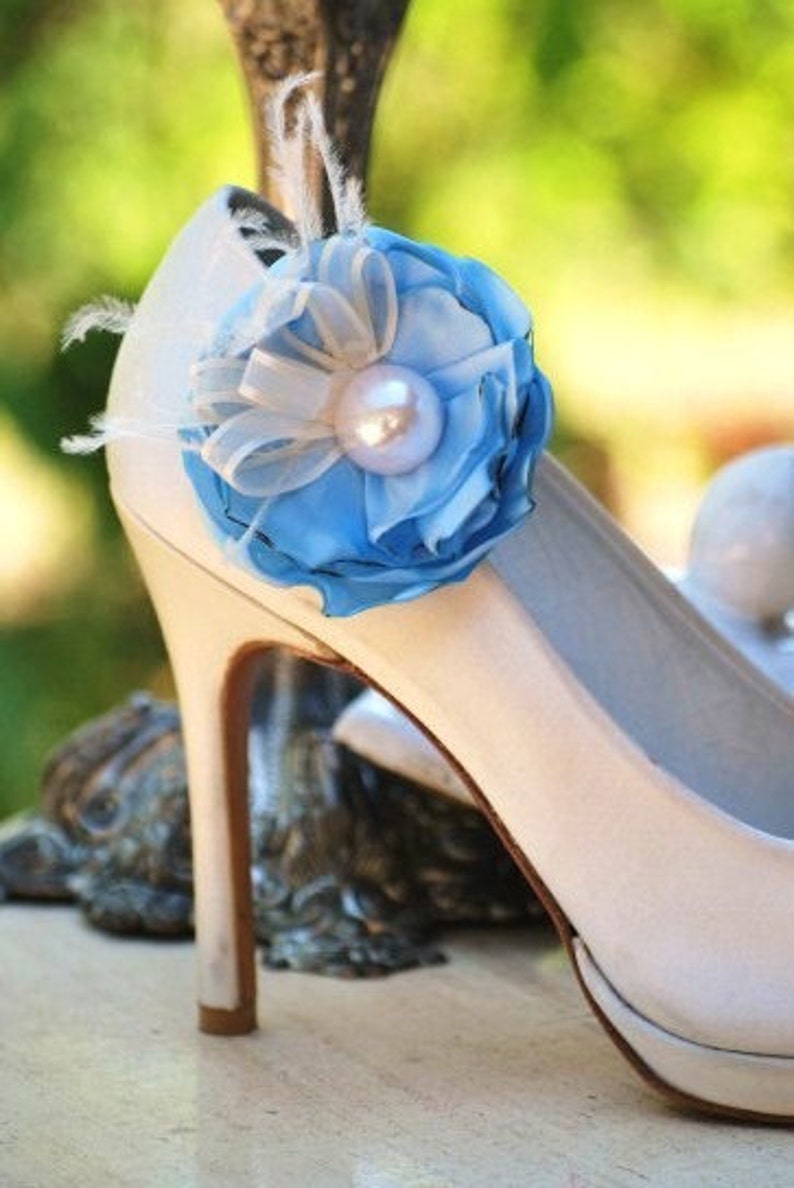Wedding Shoe Clips. Something Blue Flower. Turquoise Etsy