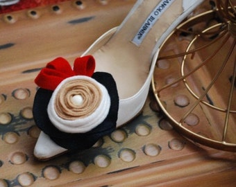 Swirl Rosette Shoe Clips / Hair Pins. CUSTOM made colors & combinations. Summer Independence Day 4th July Party Festivity. Bridal Bridesmaid