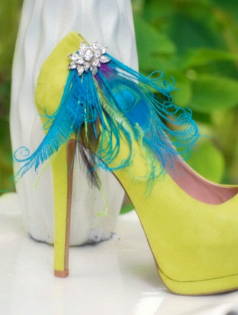 Wedding Shoe Clips. Turquoise Peacock Sword Feather & Etsy