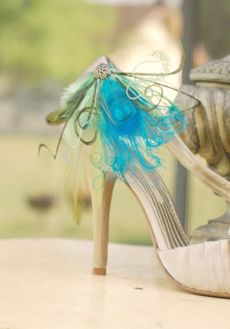 Wedding Peacock Shoe Clips. Custom Made Colors Turquoise Aqua Etsy