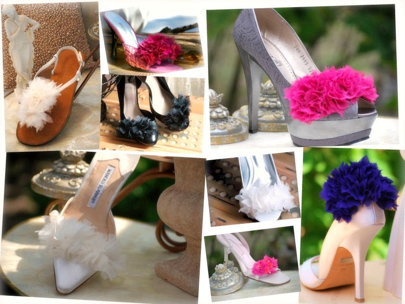 Shoe Clips Dark Deep Purple Ruffles. Handmade Gift, Feminine Delicate Bride Bridal, colors Ivory White, Wedding Date, Chiffon Organza Fabric image 5