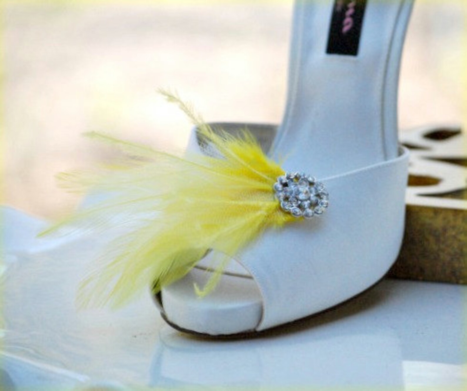 Shoe Clips Yellow Feather. Silver Rhinestone Crystal. Bride Etsy