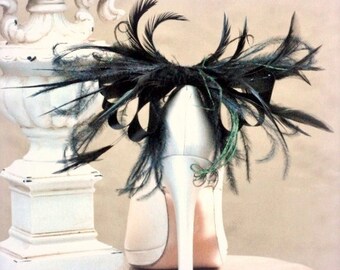 Shoe Clips Black Anemone Bow. Sexy Sophisticated Tie Affair, Elegant Bridal Bride, Noir French Christian Louboutin Inspired, Big Statement