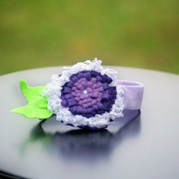 Baby Lavender Flower Headband / Hair Clip & Pearl. Handmade Preteen Fashion Princess Birthday Party, Swirl Fuzzy Fabric, Beautiful Wedding