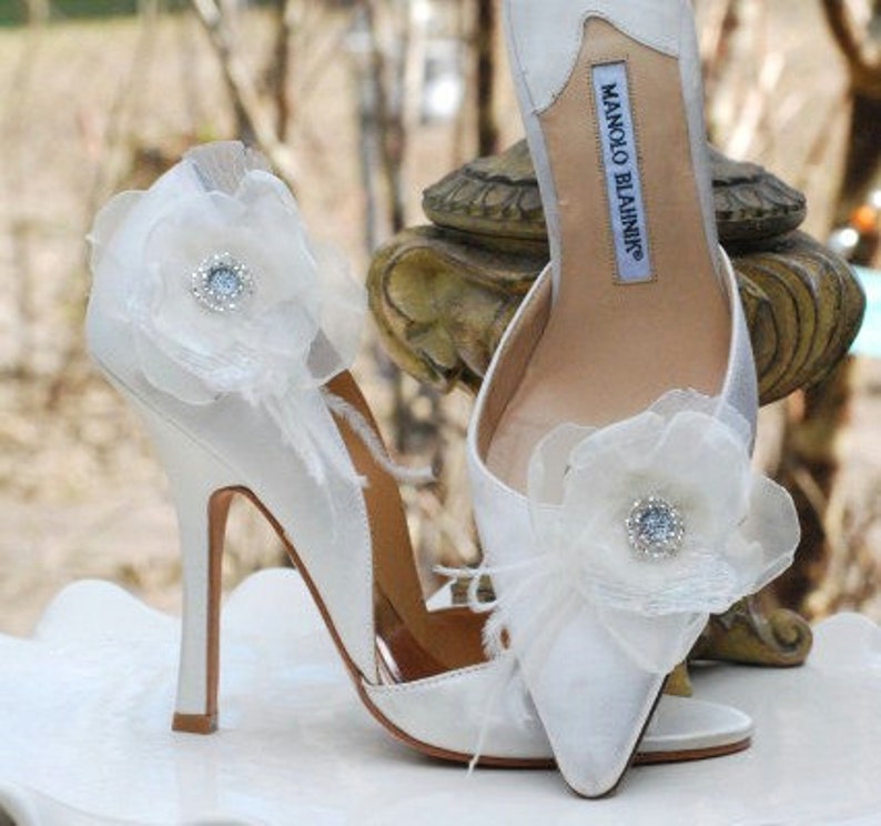 Pure White / Ivory Flower Shoe Clips. Bride Bridal Couture Etsy
